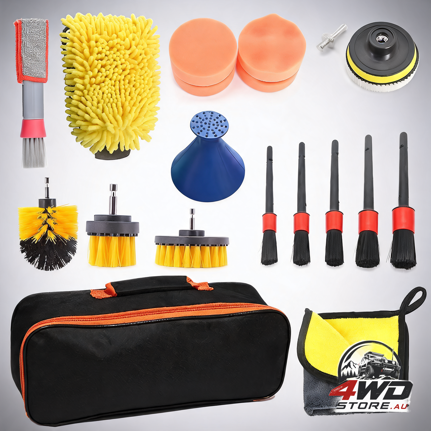 20 piece car cleaning brush set for tyres, detailing and drill scrubbing