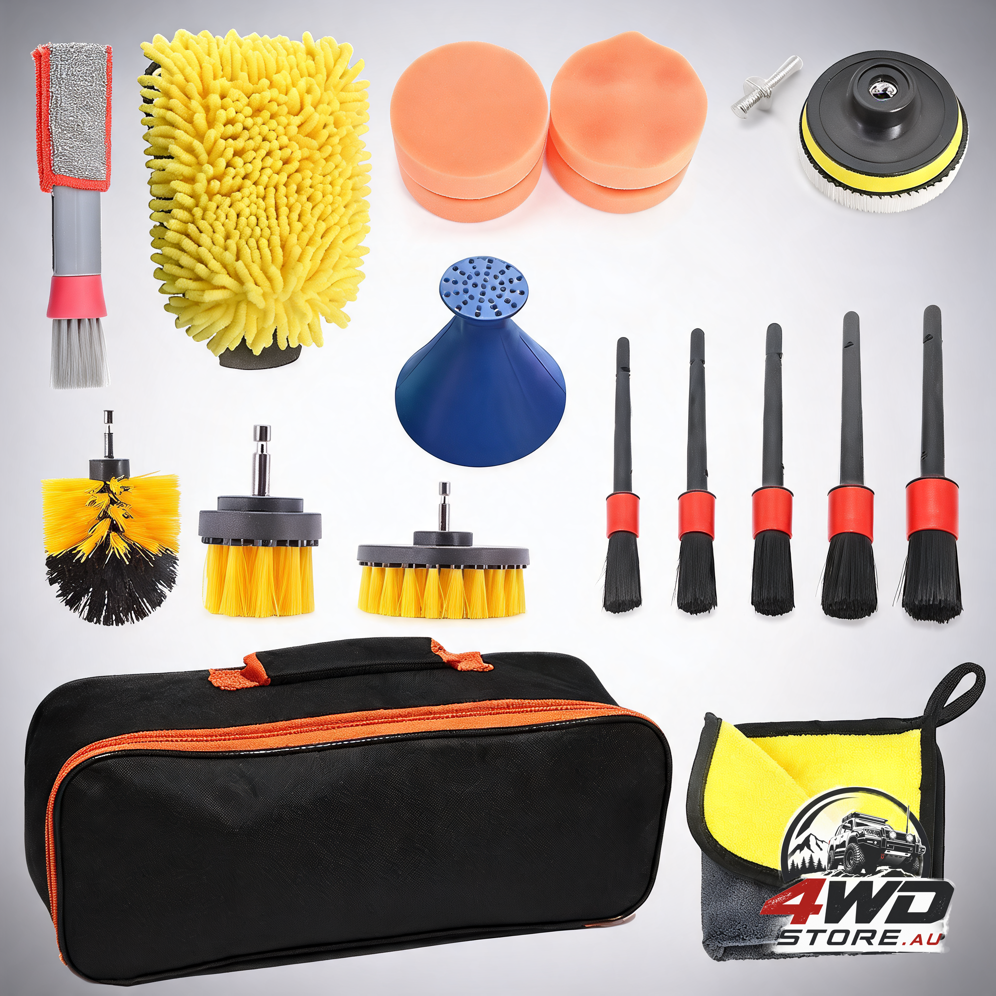 20 piece car cleaning brush set for tyres, detailing and drill scrubbing