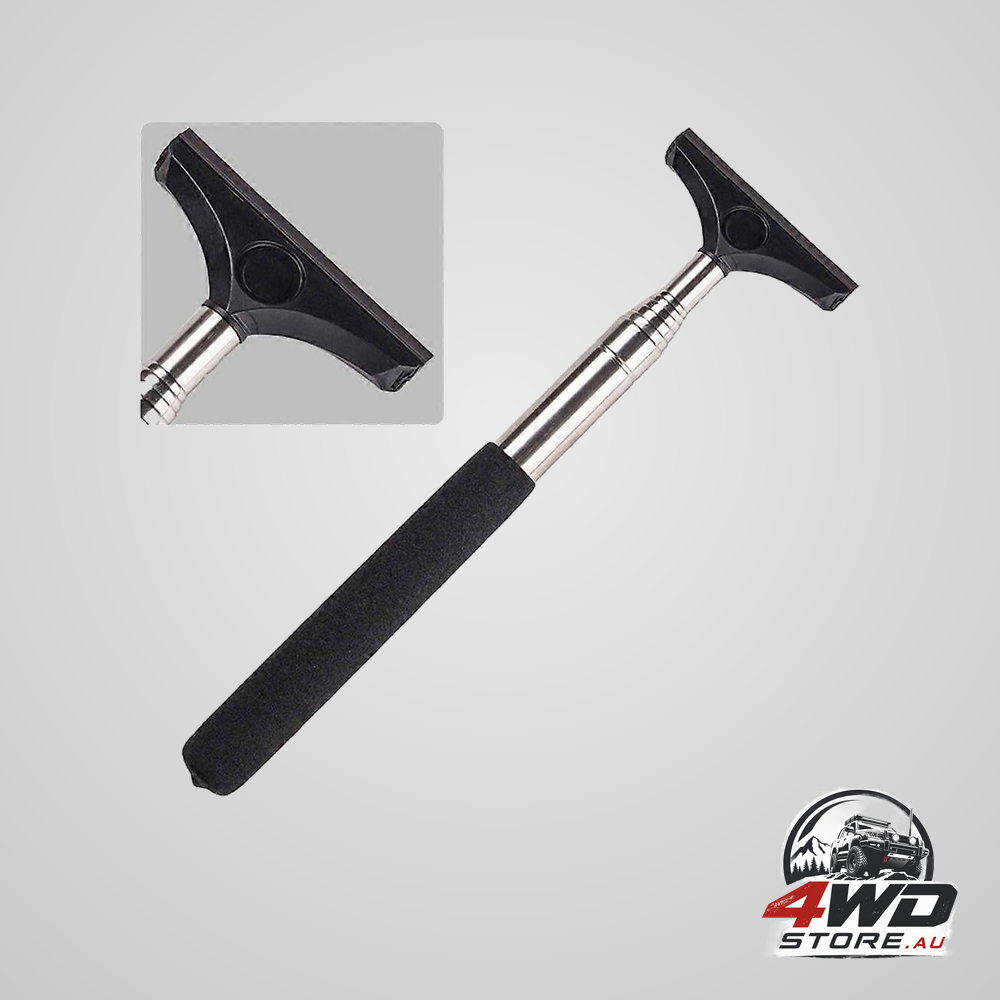 Telescopic rearview mirror squeegee, retractable window cleaner