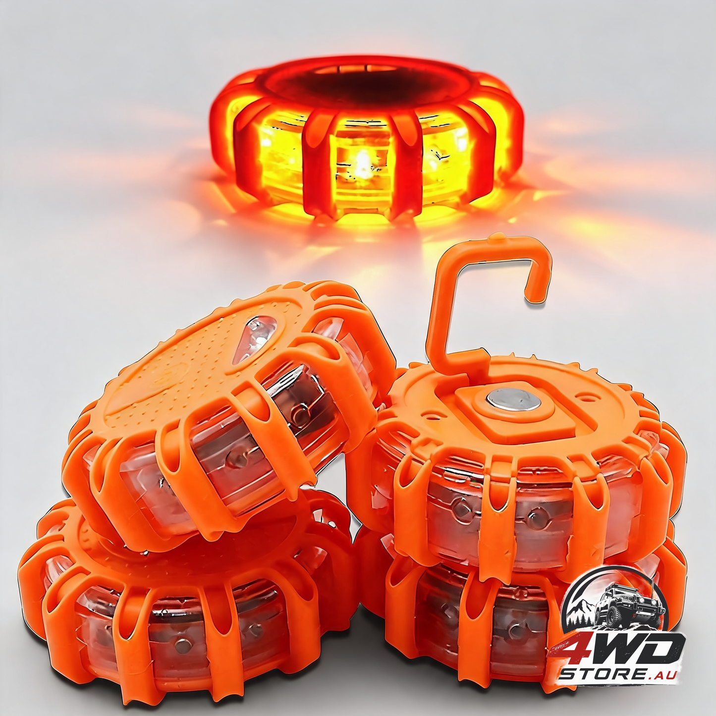Roadside emergency LED flare lights 4 pack, flashing beacon disc warning kit