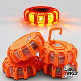 Roadside emergency LED flare lights 4 pack, flashing beacon disc warning kit