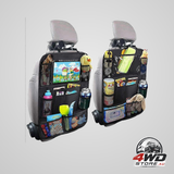 Car back seat organiser with tablet holder, 9 storage pockets and kick mat protector