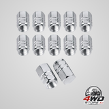 Aluminium chrome tyre valve stem caps, 12 pack, silver
