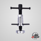 Brake caliper piston rewind tool with dual pin compression for brake pad replacement