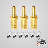 Brass hose barb reducer 3/8 to 5/16 inch fitting for air, water and fuel, pack of 3