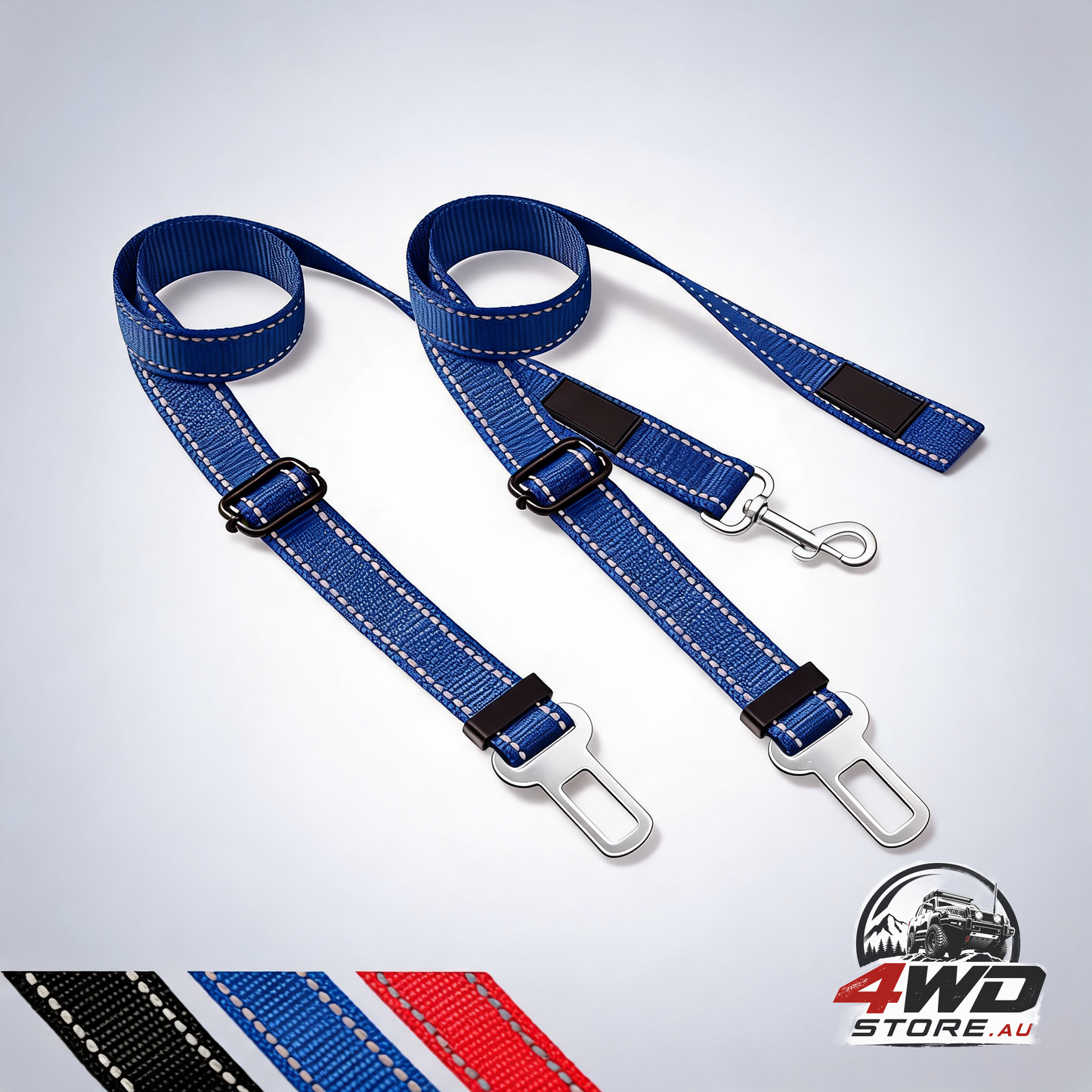 Dog and cat car seat belts 2 pack, adjustable pet safety harness, black and blue