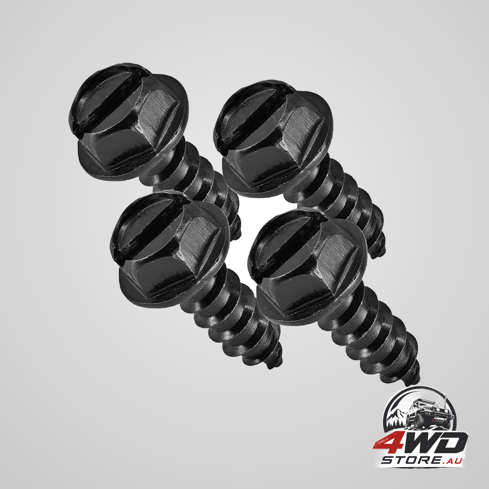 Black license plate screws, rustproof 18-8 stainless steel with black oxide finish, pack of 4