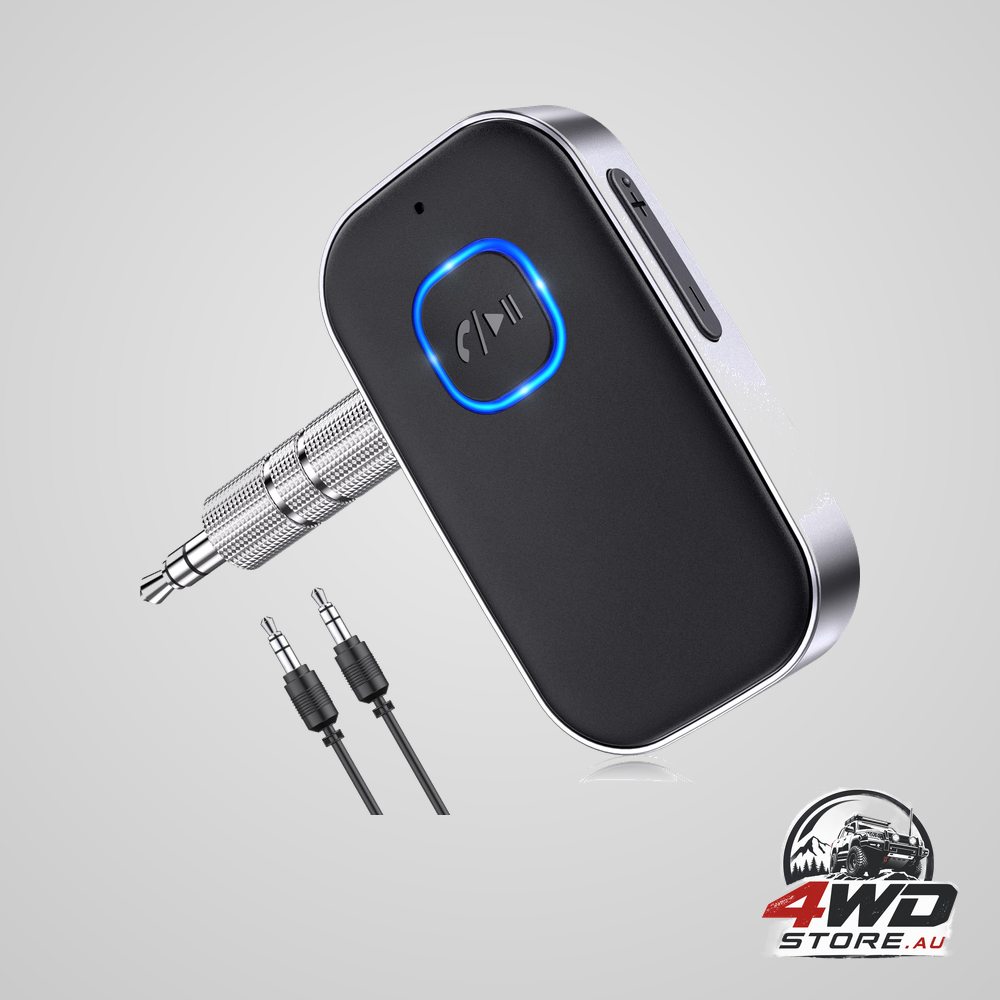 Bluetooth 5.3 audio receiver with mic and wireless AUX adapter for car stereo, 16h battery