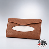 Car tissue holder in brown PU leather, napkin holder for visor and backseat