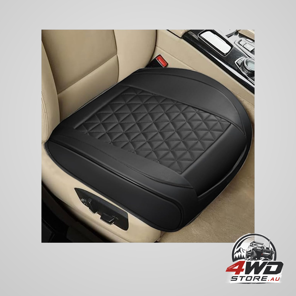 Leather car front seat cover, anti-slip waterproof cushion protector with storage pocket, black