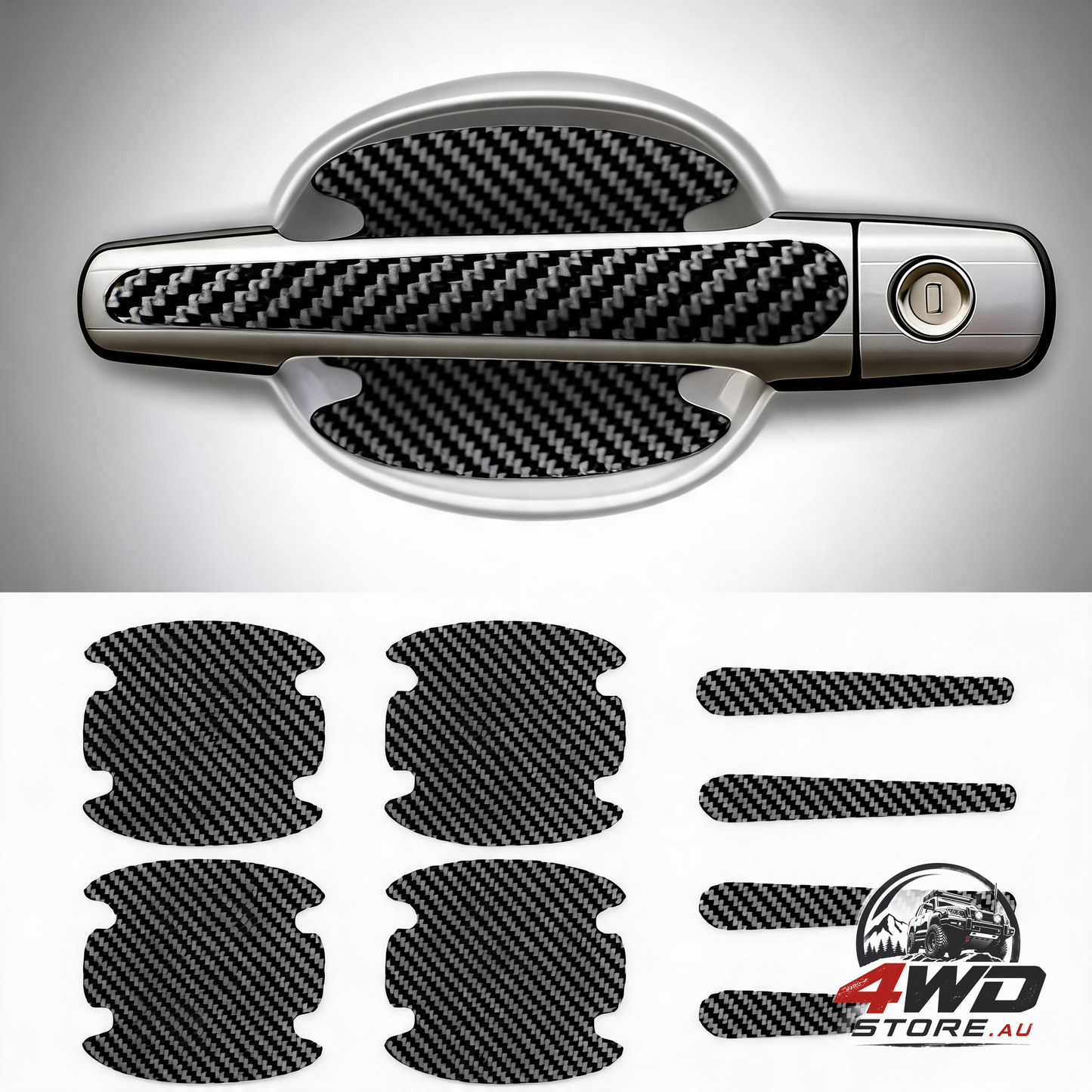 8 pcs carbon fibre car door handle scratch protectors, paint guard bowl stickers, black