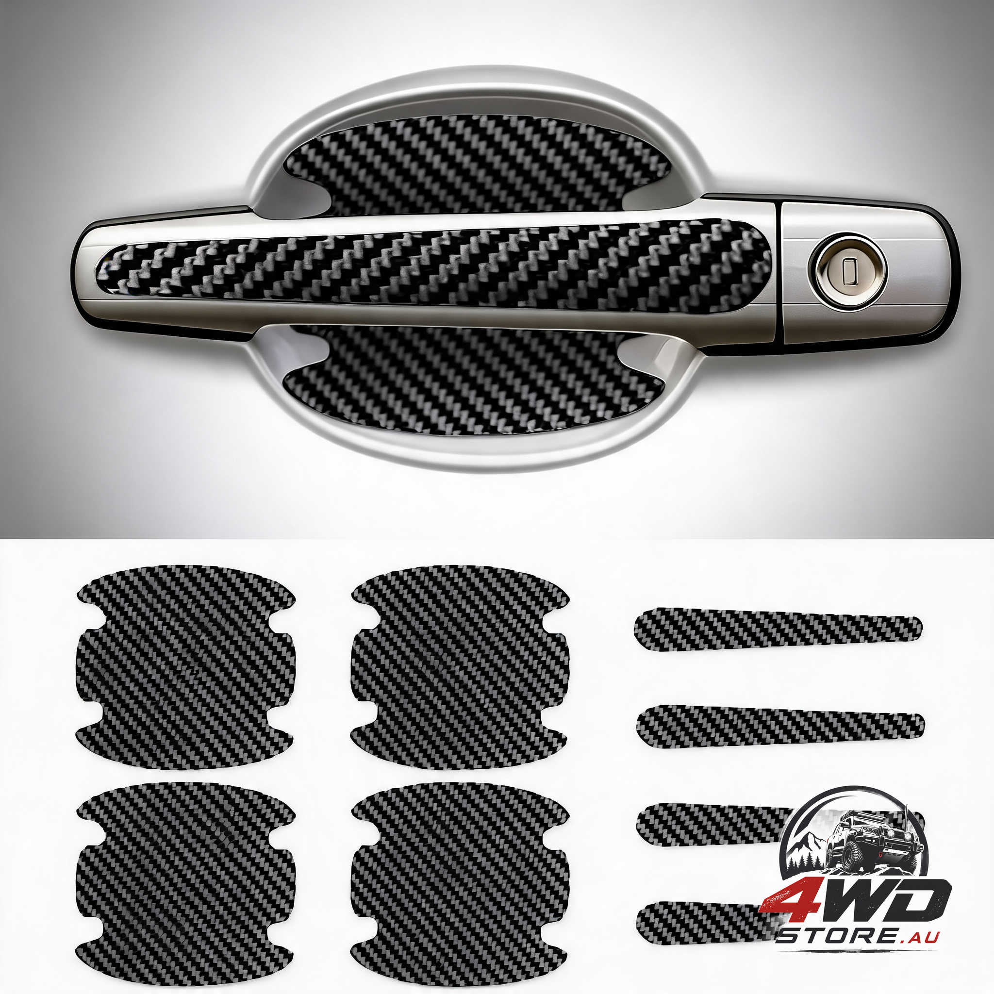 8 pcs carbon fibre car door handle scratch protectors, paint guard bowl stickers, black