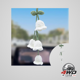 Crochet Suzuran car rearview mirror charm, handmade knitted hanging accessory, white