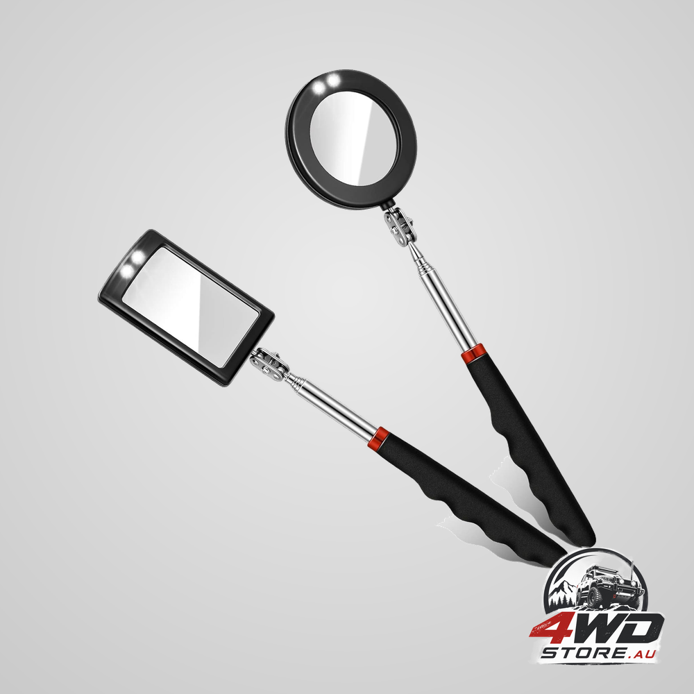 2 pcs LED telescoping inspection mirror tool, round and square for vehicle checks