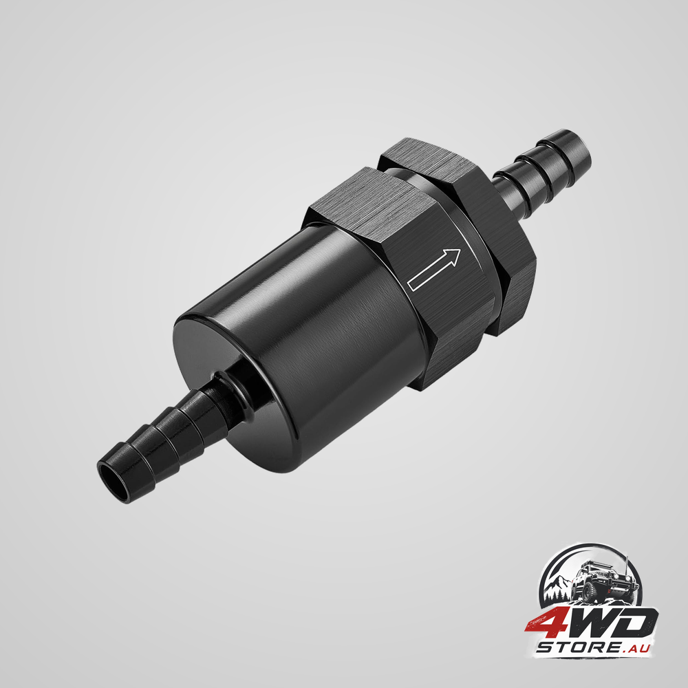 3/8 inch barb billet inline fuel filter 30 micron aluminium black for car EFI and carb systems