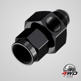 6AN male flare to 6 female swivel with 1/8 inch NPT gauge port fuel pressure adapter, aluminium