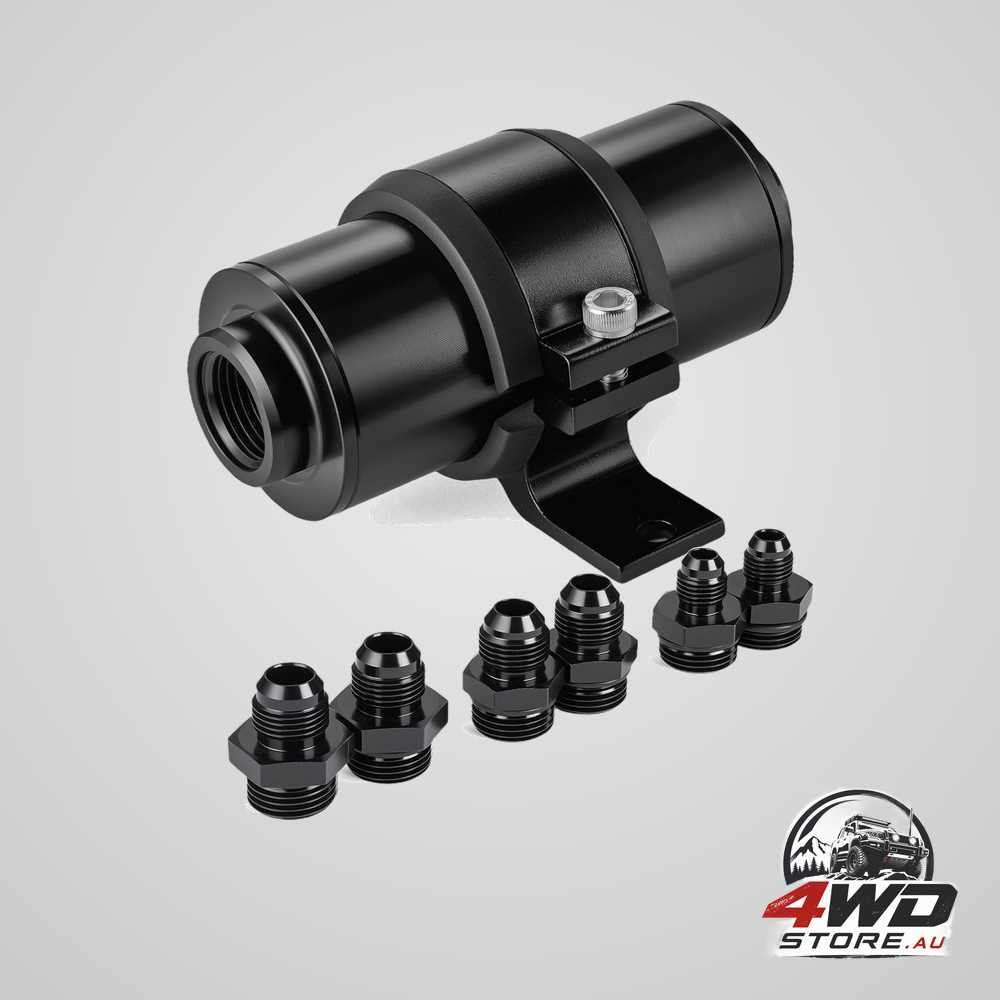 Inline fuel filter 10 micron with 6AN 8AN 10AN adapters and 50mm bracket clamp, universal