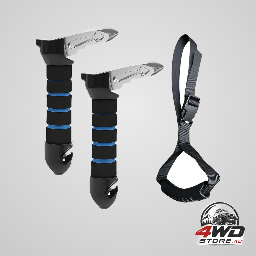 3-in-1 portable car grab handle assist with seatbelt cutter and window breaker, blue, 2 pcs