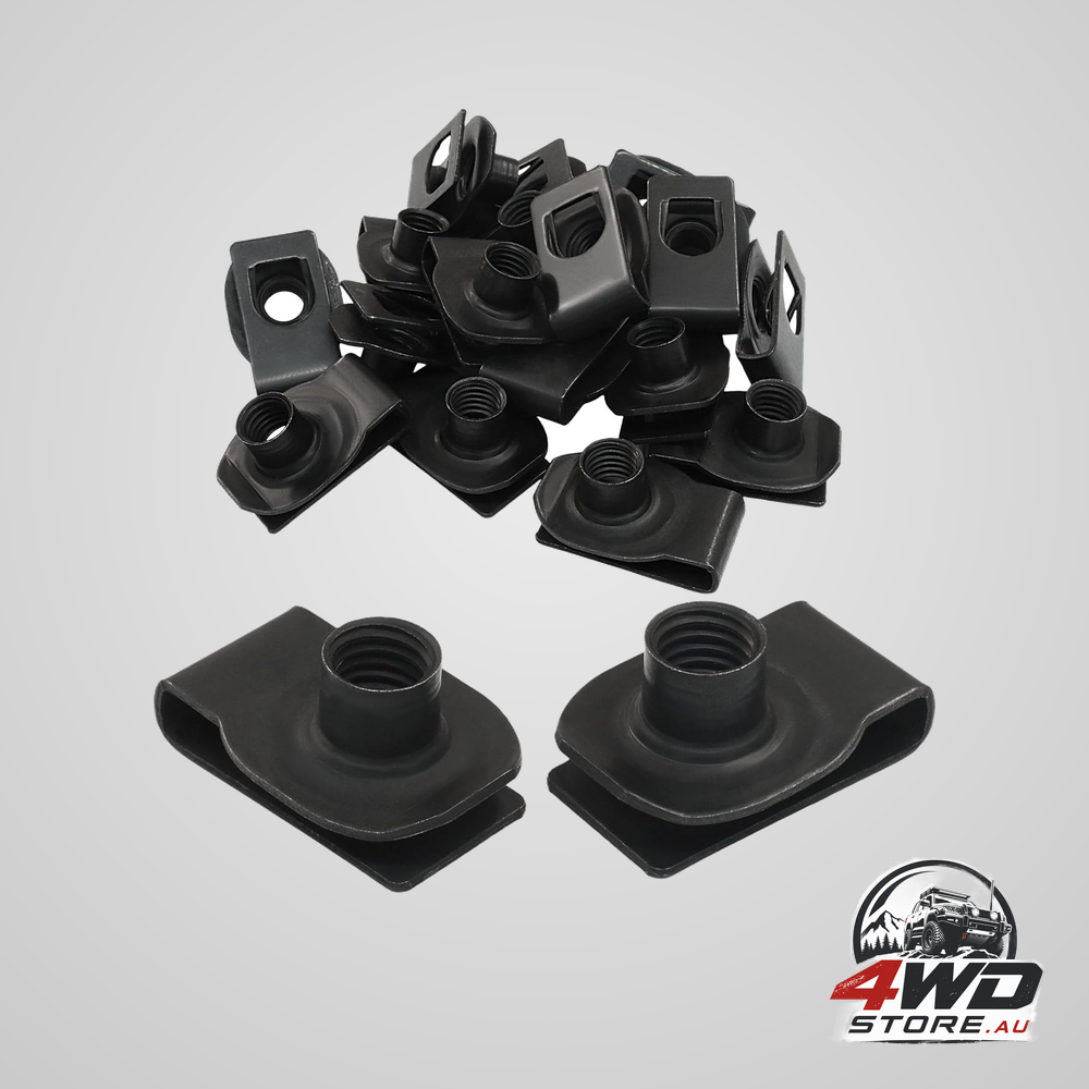 25 pcs extruded M10 U-type nuts, black clip-on spring nuts for bumper and fender retainers