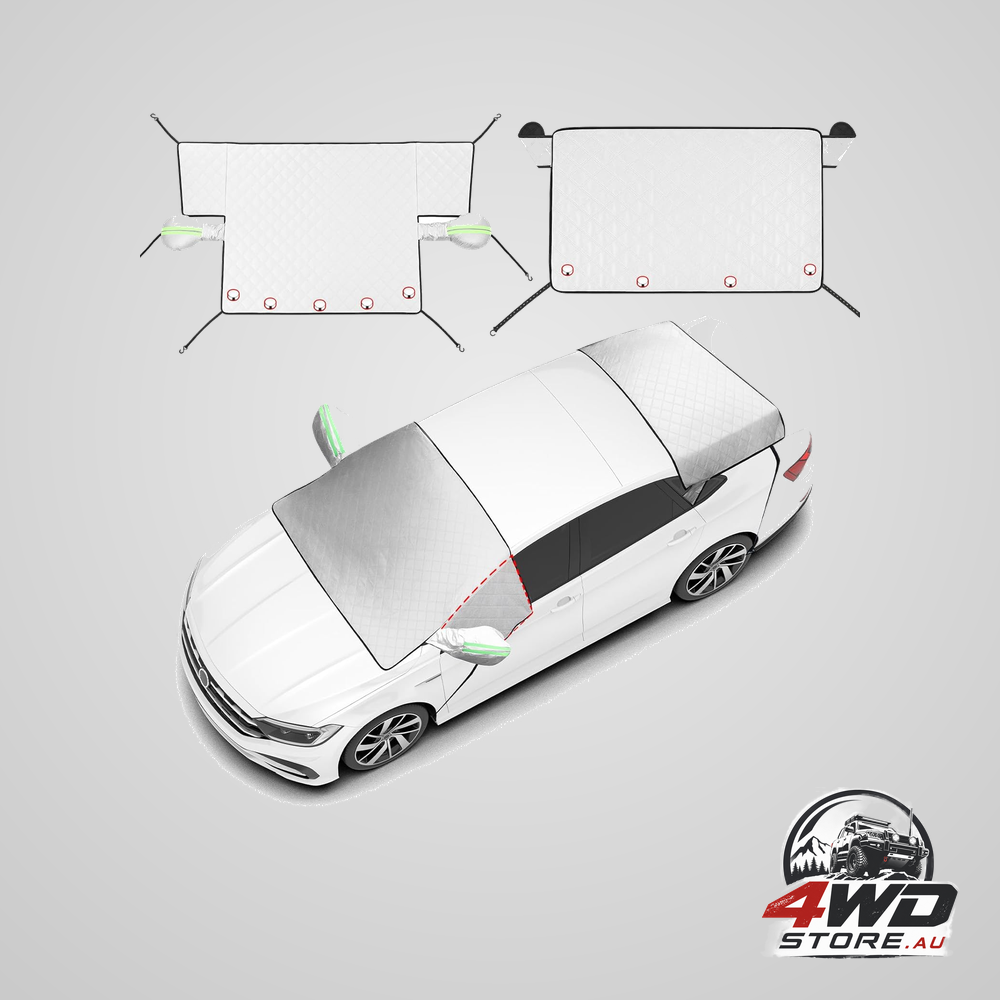 2 piece car windshield sunshade set with magnetic edges and side mirror covers, blocks UV, silver
