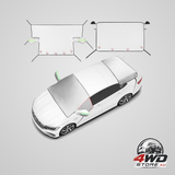 2 piece car windshield sunshade set with magnetic edges and side mirror covers, blocks UV, silver