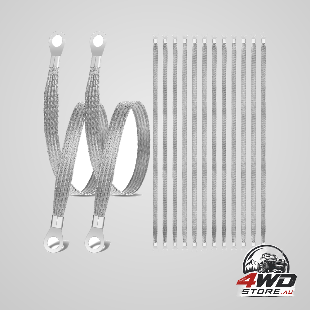 12 pcs 20 inch automotive engine ground straps with ring terminals, braided tinned copper, silver