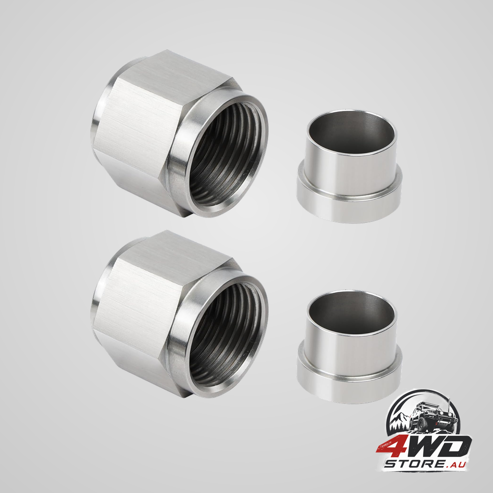 6AN female hardline tube nut and sleeve fitting, stainless steel for 3/8 inch OD tubing, 2 pcs