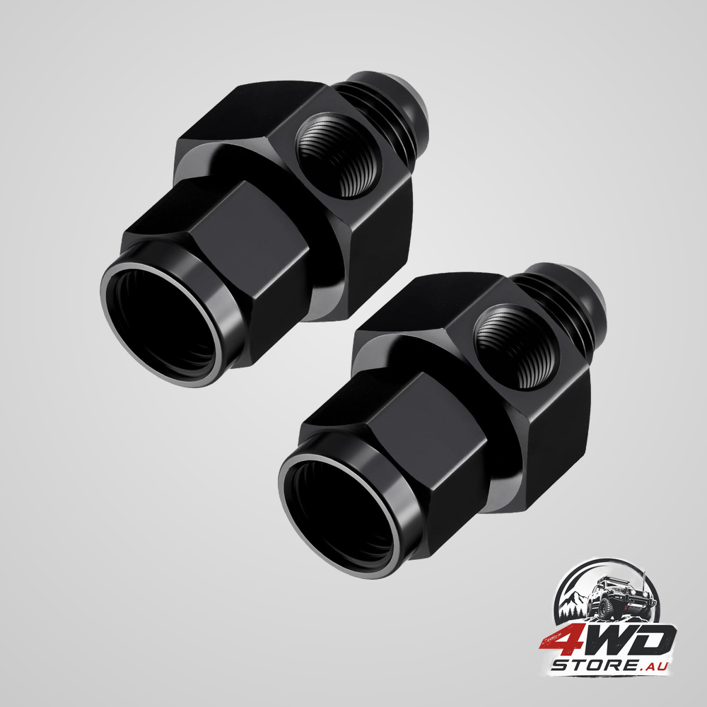 6AN male flare to 6 female swivel fuel pressure take-off adapter with 1/8 NPT port, 2 pcs