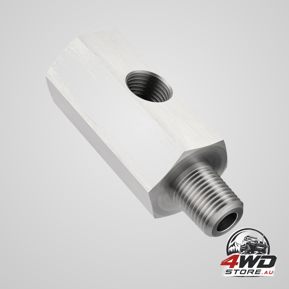 1/8 NPT oil pressure sensor tee adapter, stainless steel female to male with female port, silver