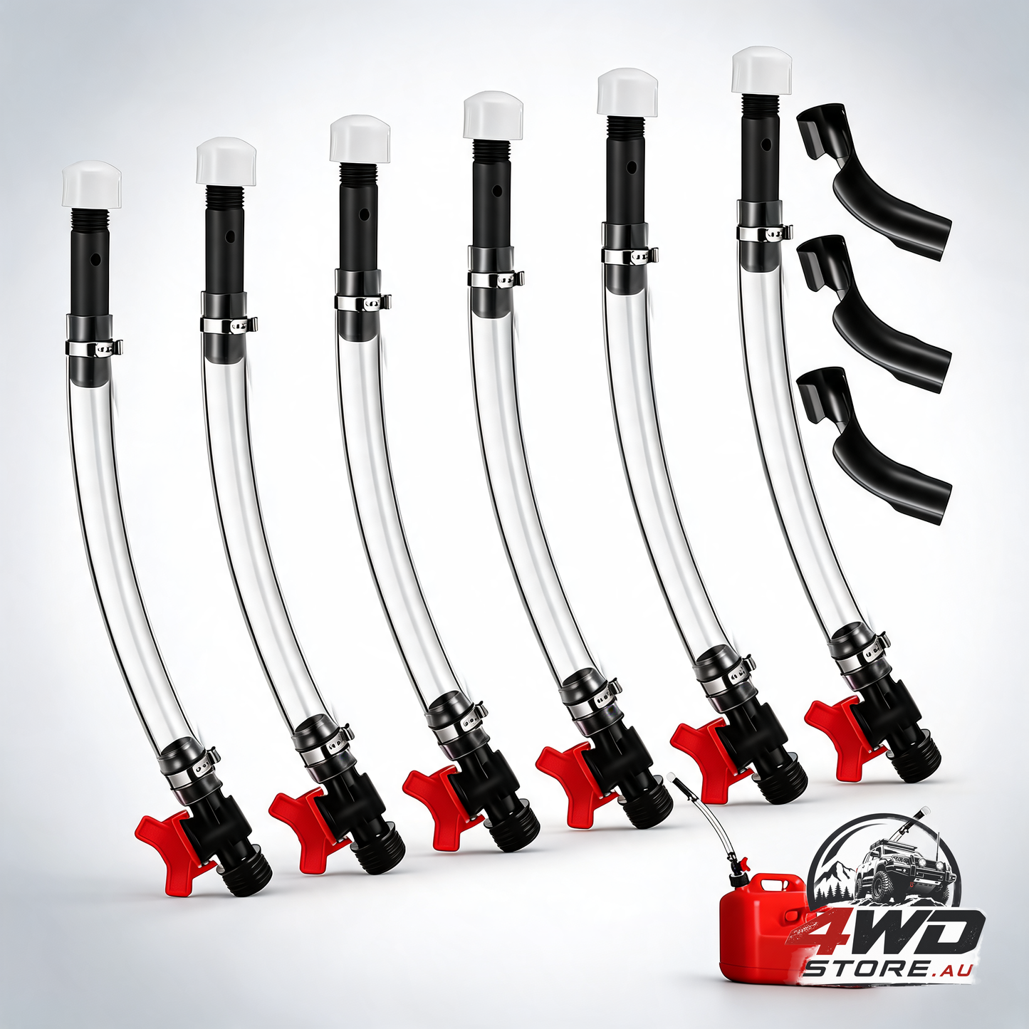 6 pack racing fuel filler jug hose, 14 inch transparent gas can hose with 3 benders