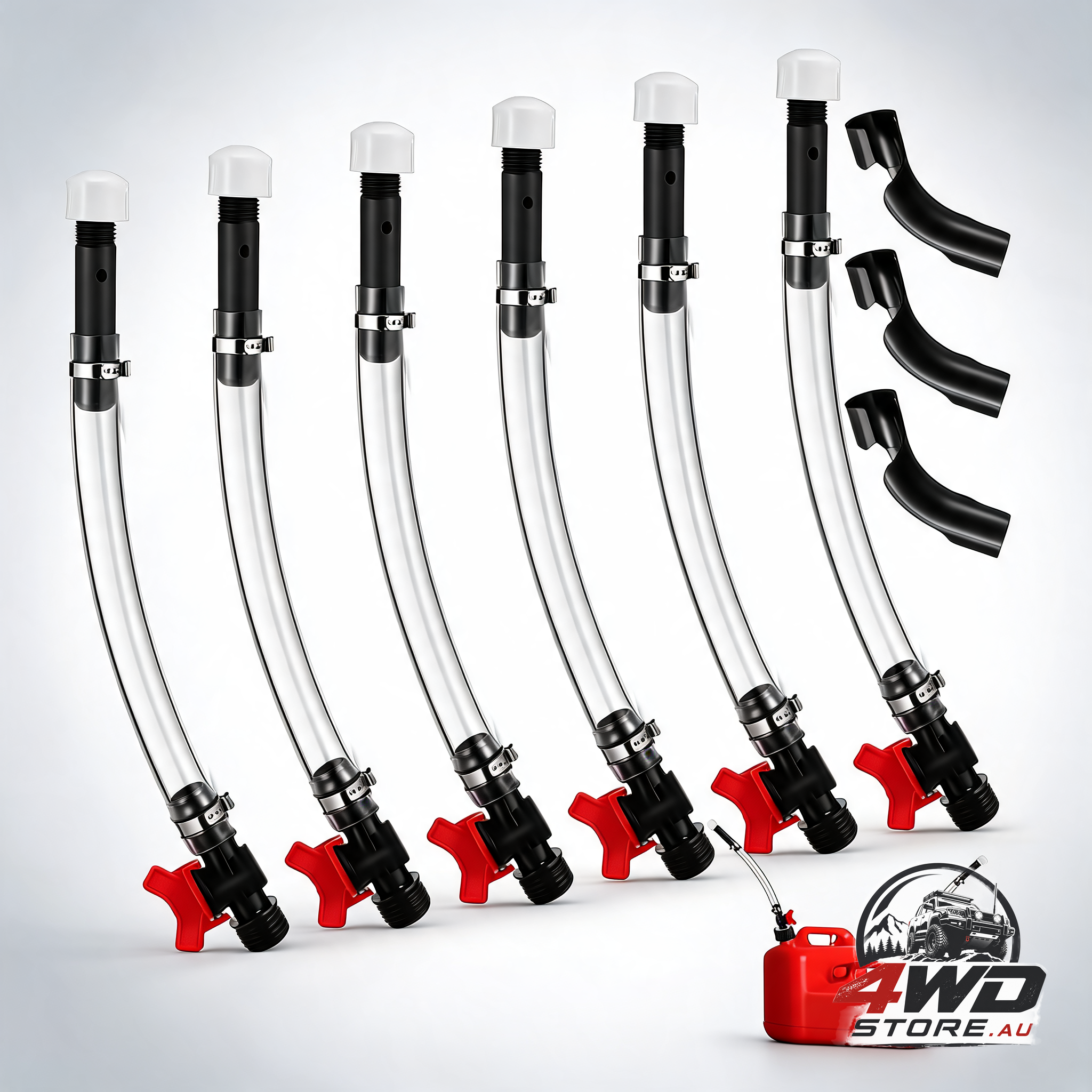 6 pack racing fuel filler jug hose, 14 inch transparent gas can hose with 3 benders