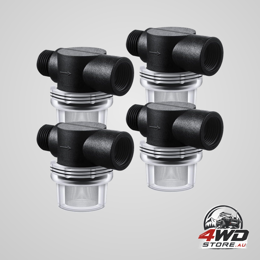 4 pack RV water pump strainer filter, 1/2 inch twist-on with 50 mesh stainless screen for Shurflo