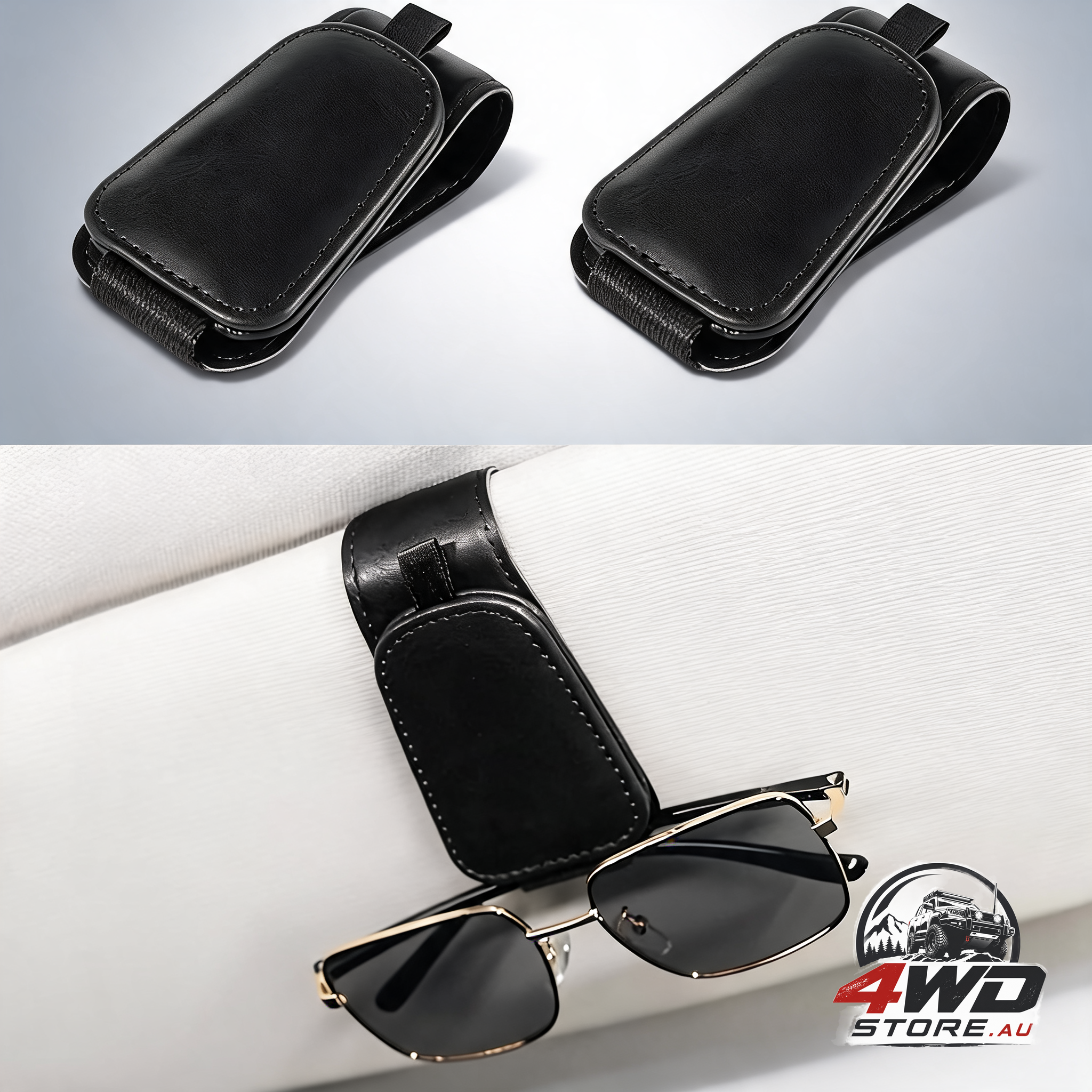 2 pack car visor sunglasses holder clip, magnetic non-slip leather glasses hanger, black