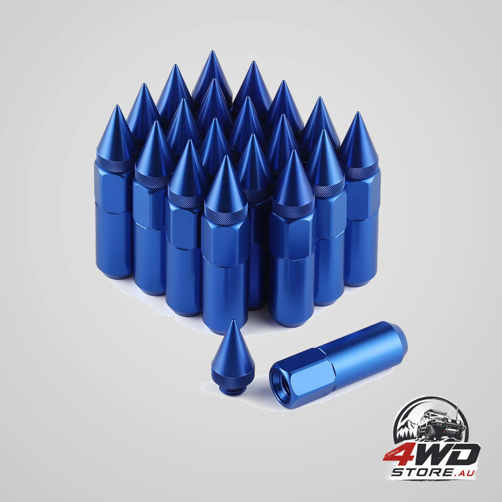 20 pcs M14x1.5 spiked extended tuner wheel lug nuts, 60mm aluminium, blue