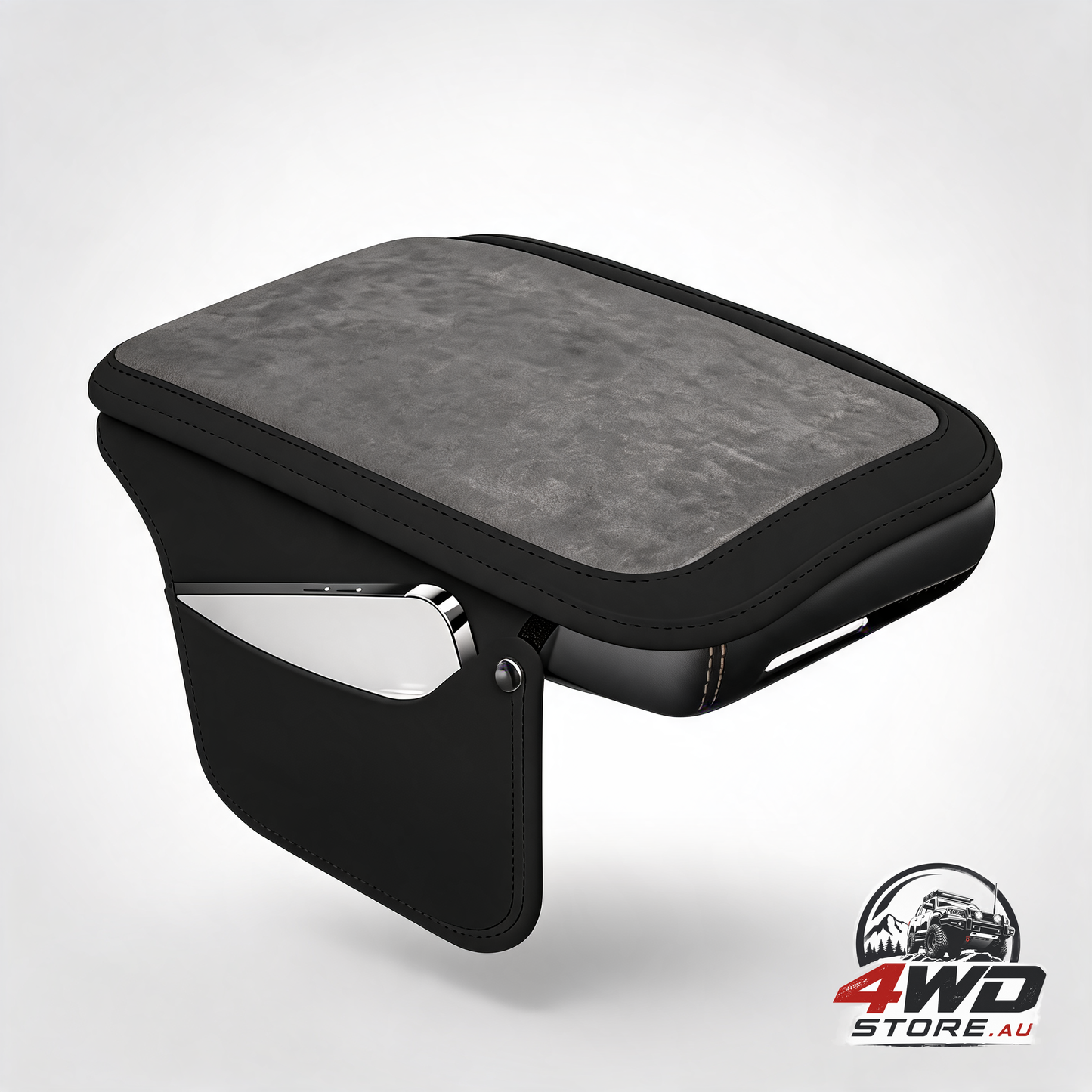 Car leather furry center console cover with 2 storage bags, fluffy armrest seat box pad, black