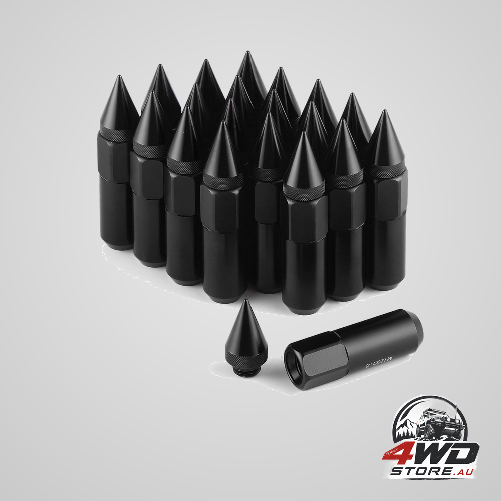 20 pcs M12x1.5 spiked extended tuner wheel lug nuts, 60mm aluminium, black