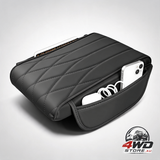 Car center console cover pad, universal leather waterproof armrest with 2 storage bags, black