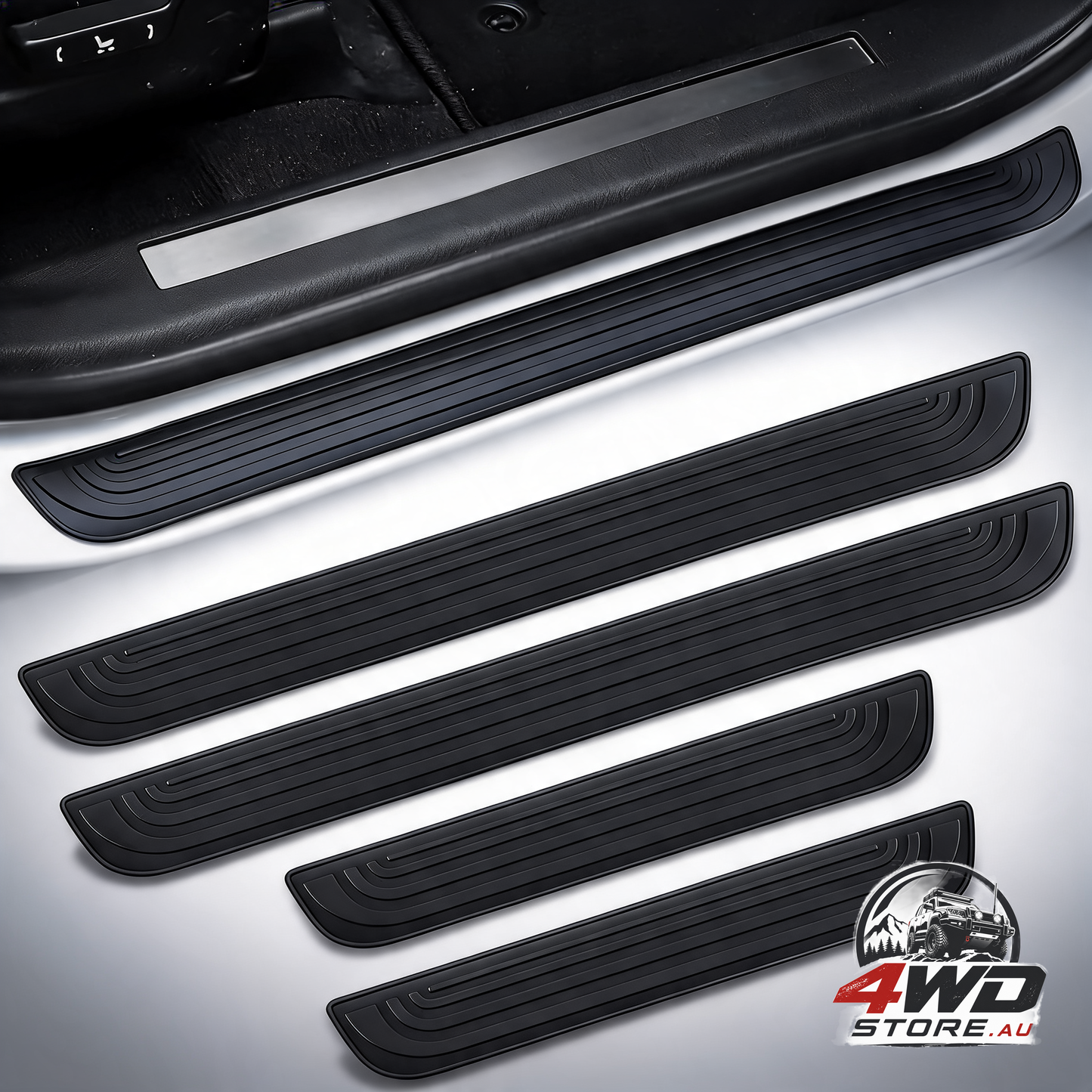 Car door threshold protection, 4 pcs rubber edge step shield, 23.6 x 2.36 inch, black