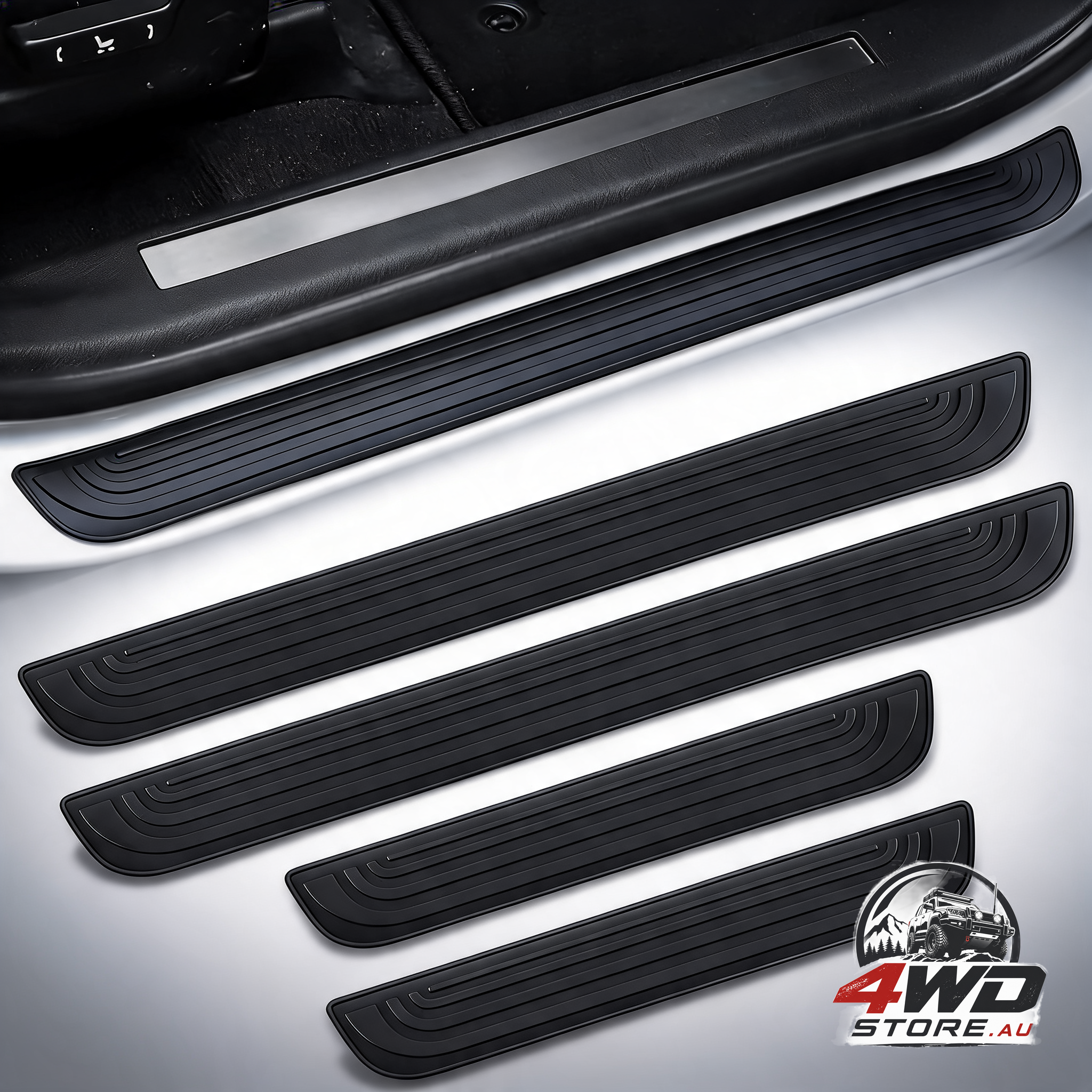 Car door threshold protection, 4 pcs rubber edge step shield, 23.6 x 2.36 inch, black