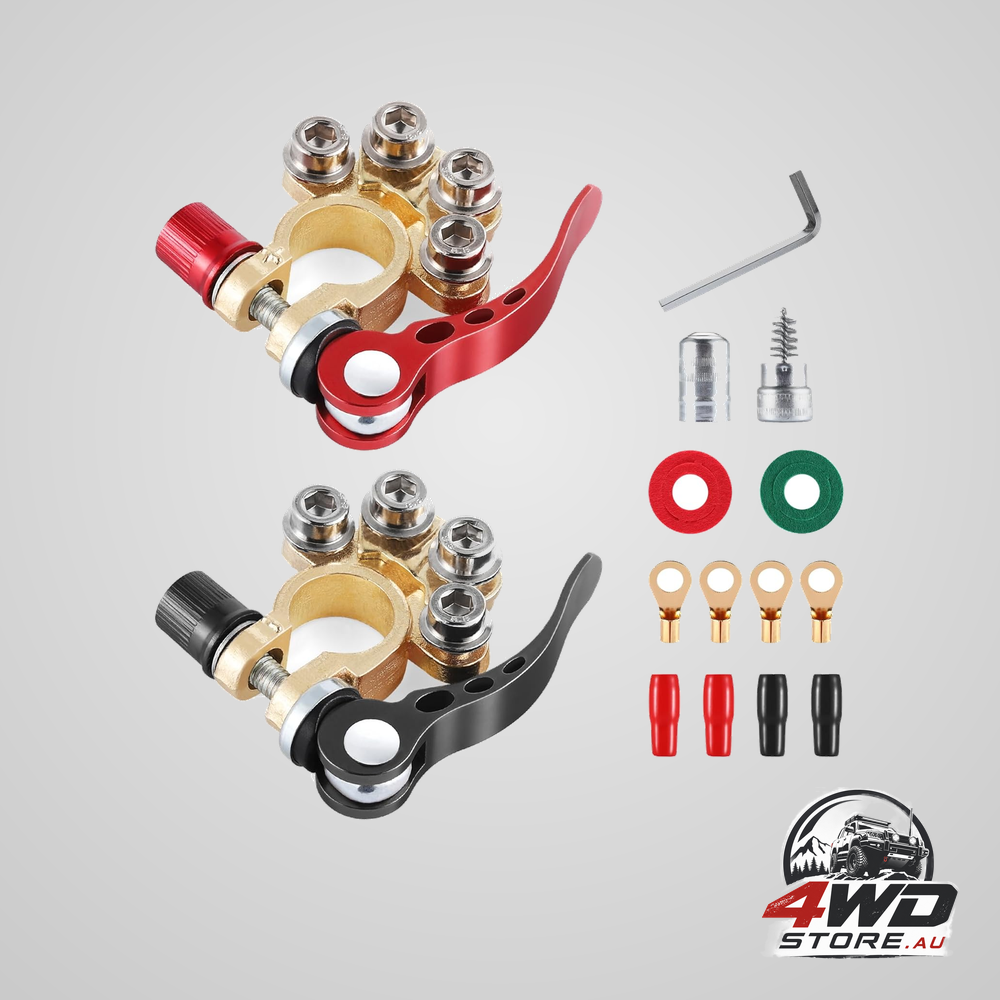 Car battery terminal connector, 4-way quick release clip for SAE JIS A-type post, gold