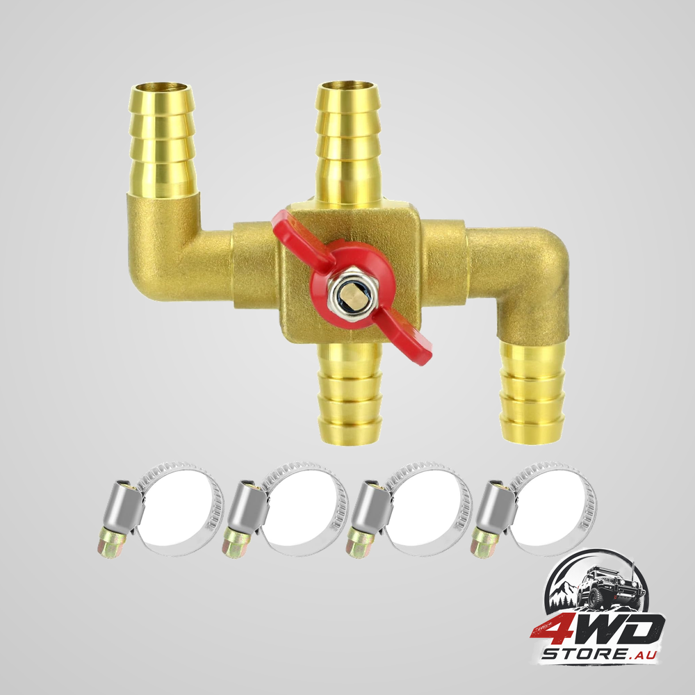 Solid brass 5/8 inch 4-way heater control valve with switch, 16mm hose barb automotive bypass