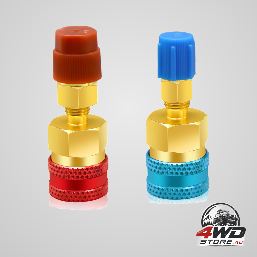 2 pcs R1234yf to R134a adapter, quick coupler kit for car AC refrigerant recharge, red and blue