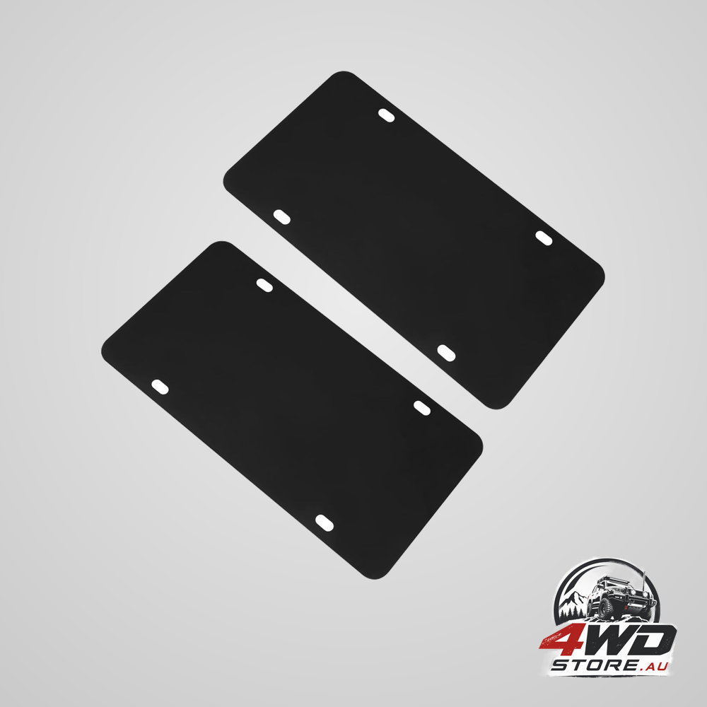 Stainless steel license plate reinforce plate, 2 pcs, black powder-coated 12 x 6 inch with screws
