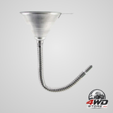 Steel spout funnel with 14-9/16 inch flexible hose and strainer for oils and diesel fuel