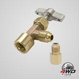 R134a can tap valve, self-sealing with 1/4 SAE female and 1/2 male adapter for AC recharge