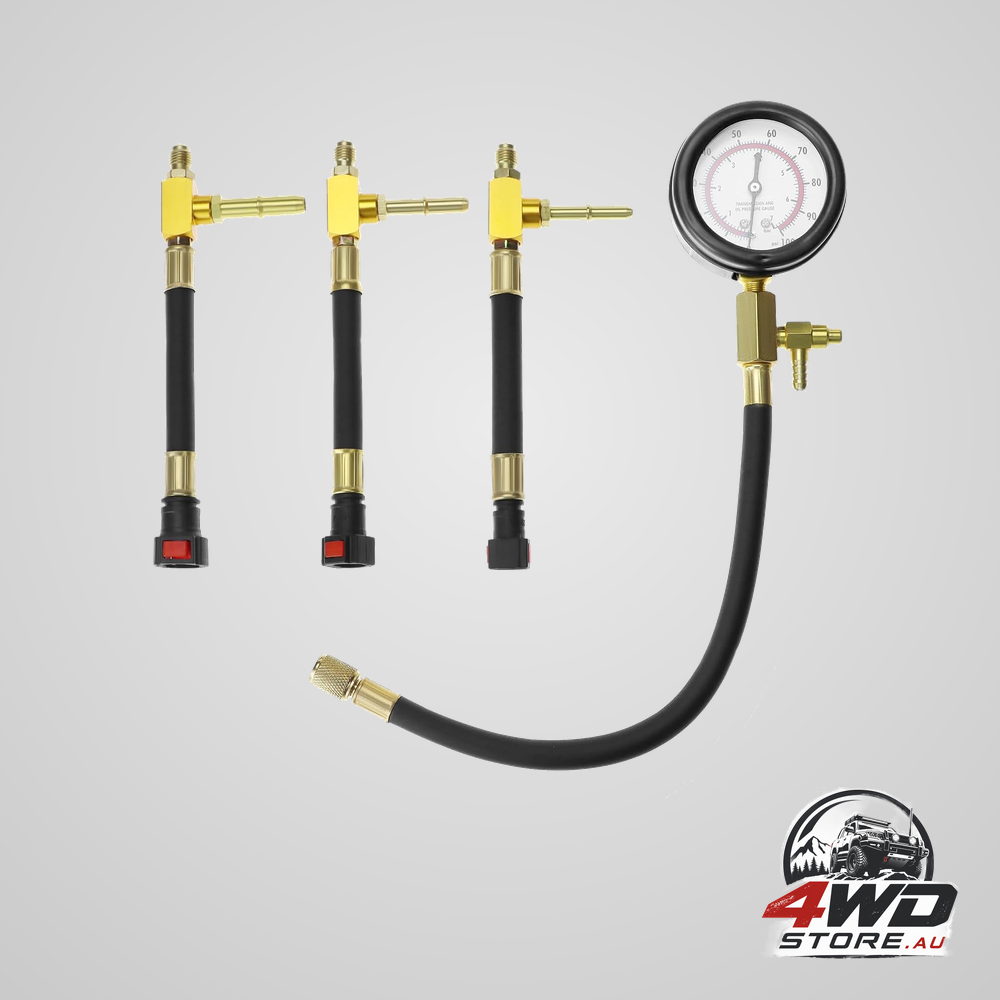 Universal fuel pressure test kit with dual scale gauge 0-100 psi and brass adapters