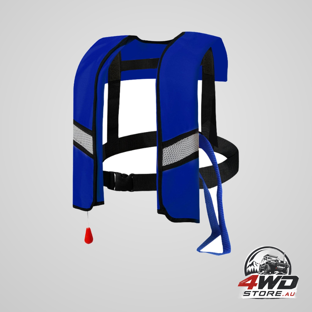 Manual and self-inflating nylon vest with whistle, blowpipe and reflective strips for adults
