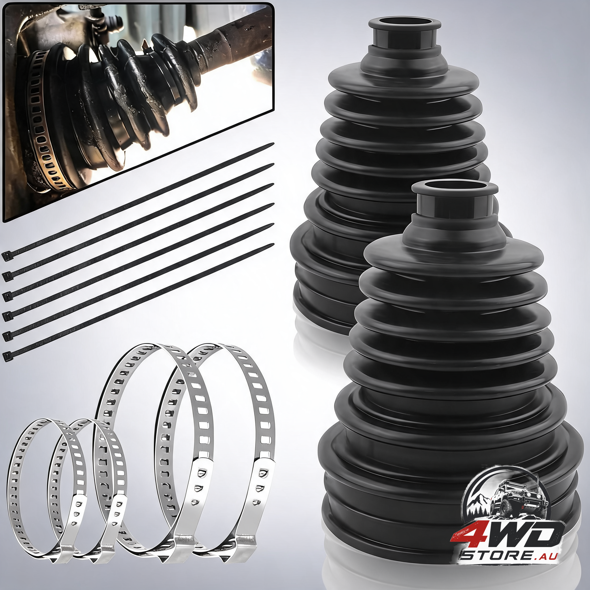 2 pcs CV boot with 4 stainless steel clamps and 6 cable ties, universal CV axle repair kit