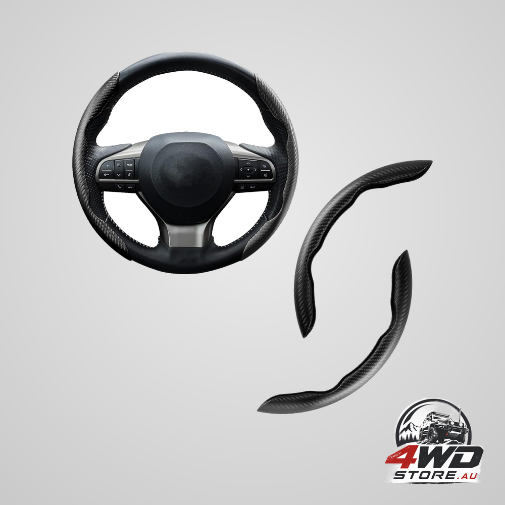 Car carbon fibre anti-skid steering wheel cover, segmented butterfly protector, black