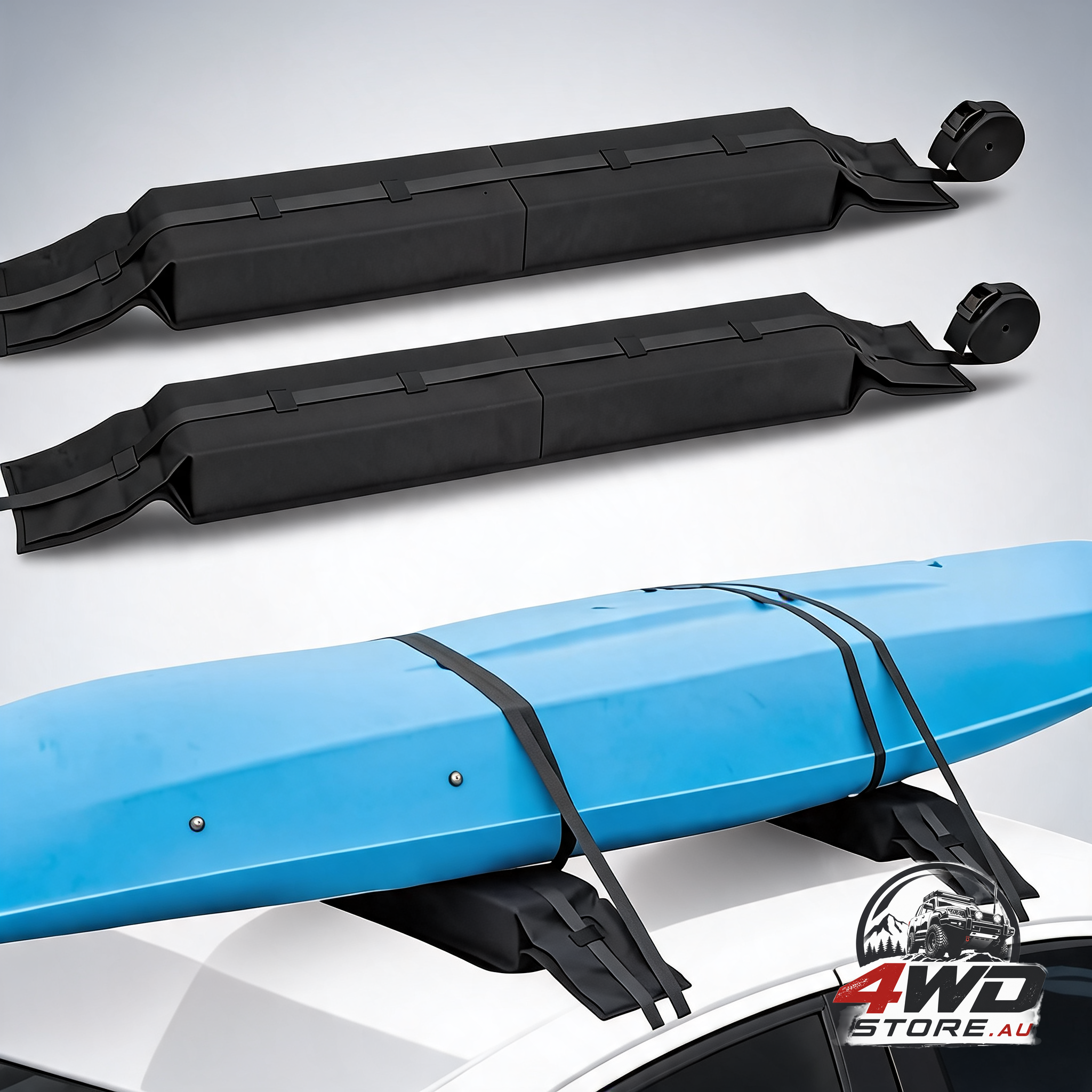 Universal soft roof rack pads for cars without crossbars, for kayak, surfboard and SUP with straps